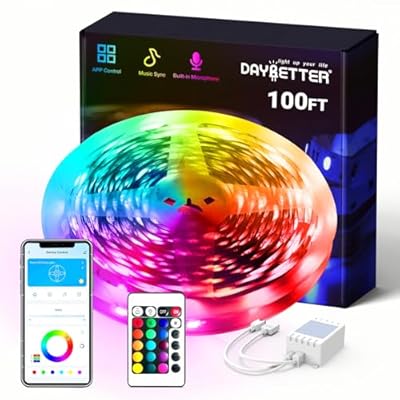 DAYBETTER Smart RGB Led Strip Lights, 100ft Led Lights for Bedroom with App Control, Multicolor Changing Led Light Strips Apply for Home Decor, Living Room, Kitchen, Home Party Decoration