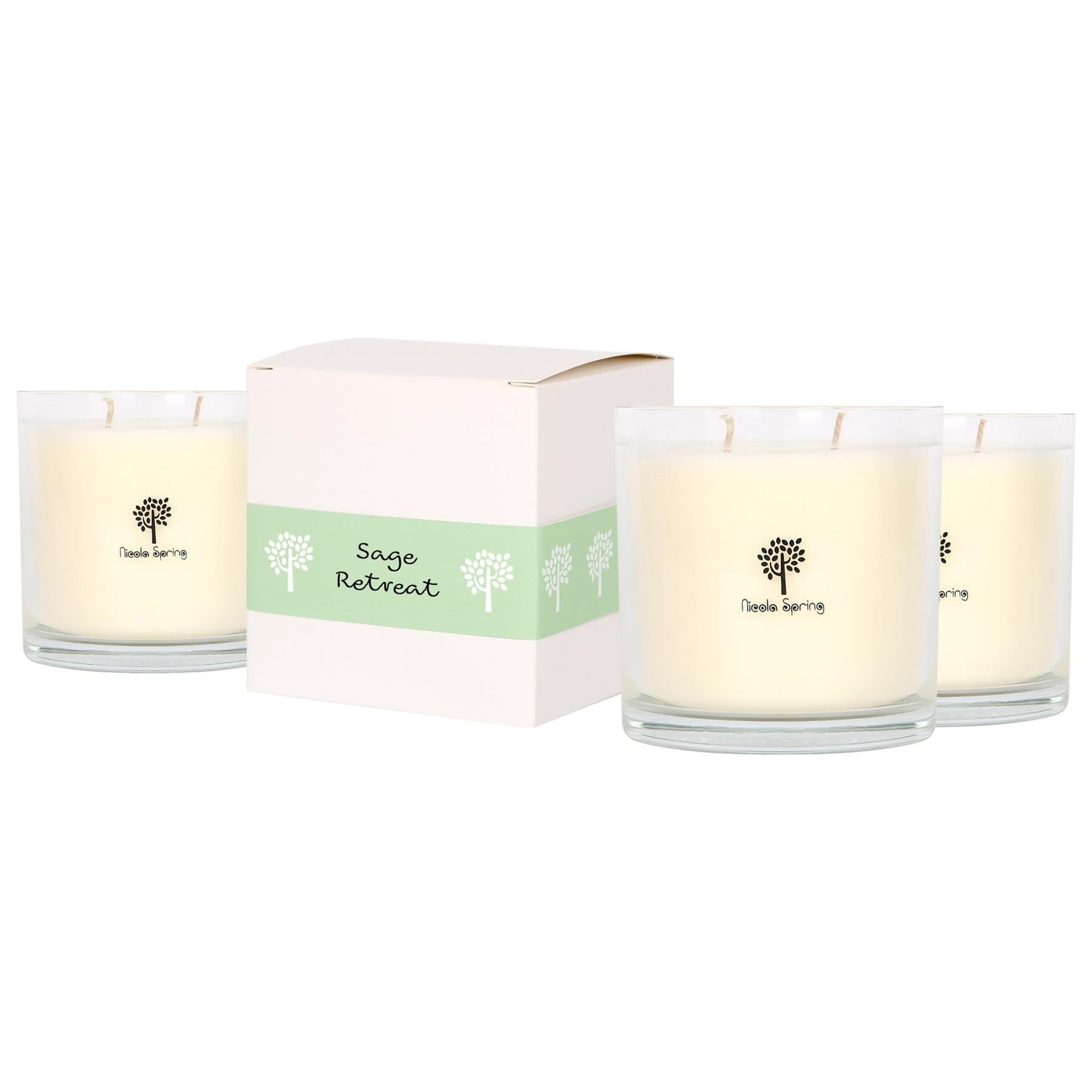 Nicola Spring 400g Sage Retreat Soy Candles - Pack of 3 - Double Wick Glass Jars