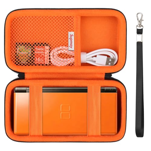 Image of Supmay Hard Carrying Case Compatible with Nintendo DS Lite NDSL, Gameboy Advance Games Storage Holder Travel Bag with Mesh Pocket for USB Charging Cable, Stylus, Earphones, Game Cartridge, Orange