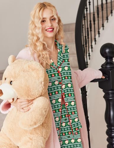 Image of Ekouaer Button Up Pajamas Set for Women Short Sleeve Ribbed Knit Sleepwear 2 Piece Pjs Shorts Set