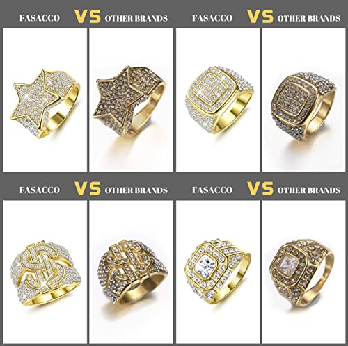 FASACCO 5pcs 18K Gold Plated Bling Pinky Ring Simulated Diamond Iced Out CZ Punky Rappers Star Dollar Sign Hip Hop Ring for Men3