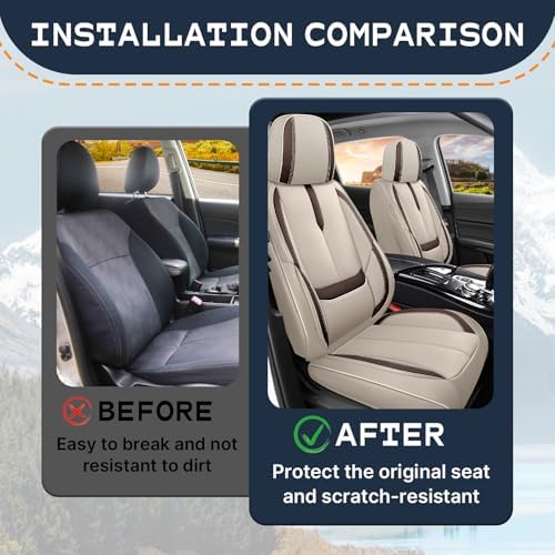 Fit for Toyota Highlander Seat Covers 2006-2026, Full Coverage Customized, Premium Leather Waterproof Stain-Resistant Easy Install(Beige&Brown/Standard 2 Seats)