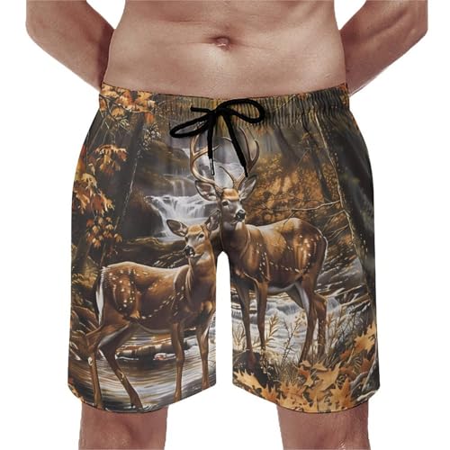 Camouflage Deer Mens Swim Trunks Beach Shorts Quick Dry Bathing Suits And Mesh Lining