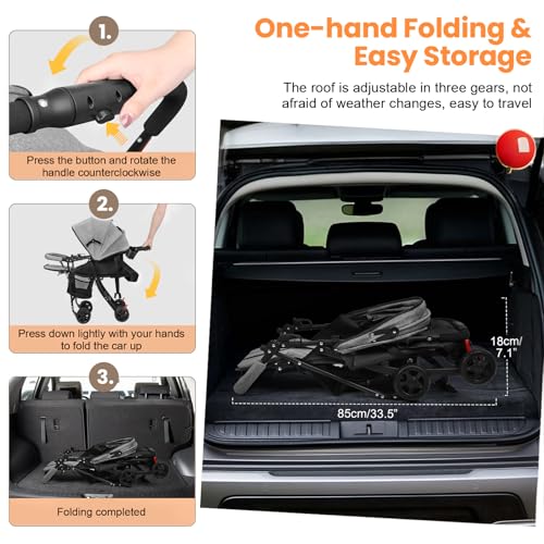 Travel Baby Stroller One Hand Folding, Lightweight Infant Pushchair 4.2kg, Adjustable Backrest Toddler Stroller Compact Foldable Baby Pram Canopy Storage Basket Cup Holder 10kg (Grey) - Image 6