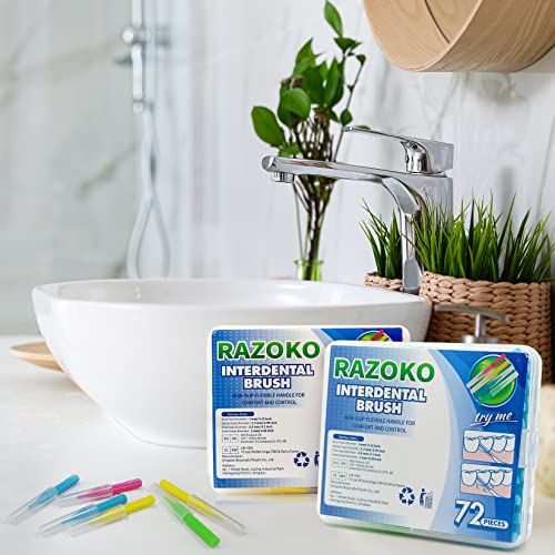 Razoko Interdental Brush, Toothpick Flossing Head,Easy Use Tooth Cleaning Tool (144 Count)(2Mm/2.3Mm/2.5Mm/3Mm) #TOP6