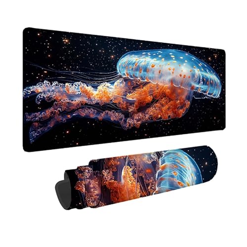 Grand tapis de souris méduse pour setup gamer et bureau minimaliste