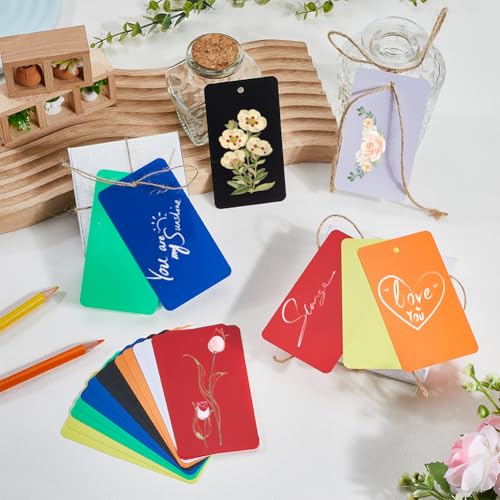 SOFPLATE 140 Stück 7 Farben Blanke Versandanhänger Wasserdichte Kunststoffanhänger Bunt Rechteckig 5 x 9cm Schwarz Große Identifikations Namensschilder Drahtetiketten Zum Identifizieren von Namensaus