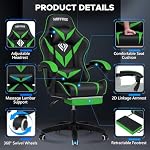 Gaming Stuhl mit Massagefunktion Gaming Sessels mit Fußstütze Massage Ergonomisch Bürostuhl Computerstuhl für Mädchen Junge (Grün+Schwarz) – Bild 5