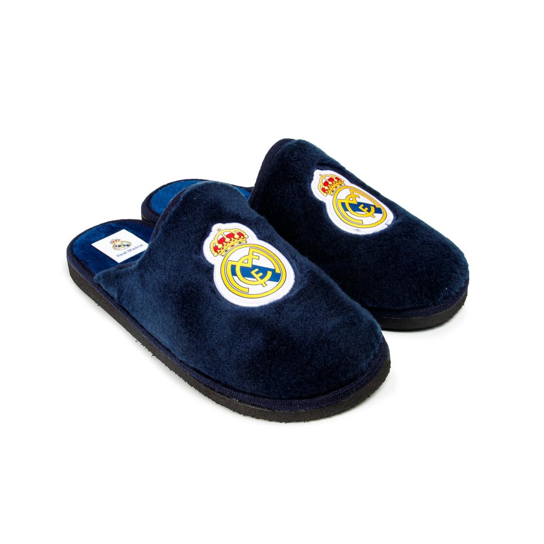 MARPEN SLIPPERS Zapatillas Para Casa Hombre Real Madrid CF Oficiales – Pantuflas Ligeras Con Pelo Suave - Temporada 25/26 - Antideslizantes, Lavables, Hechas En España - Azul marino - Talla 46