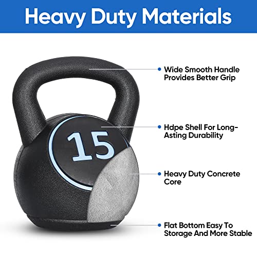 3-Piece Kettlebell Set with Storage Rack for Home Gym - 5lbs, 10lbs, 15lbs