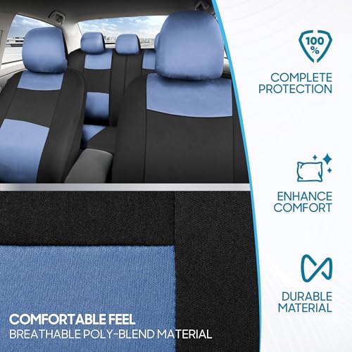 Image of BDK PolyPro Car Seat Covers Full Set in Blue Gray on Black, Front and Rear Split Bench Seat Covers for Cars, Easy to Install Car Seats Cover Set and Accessories for Auto Trucks Van SUV - Blue Gray