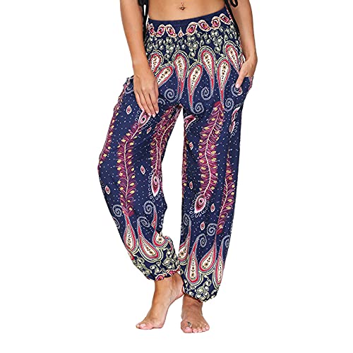 OPAKY Pantalones de yoga para mujer, estilo holgado, hippie y bohemio, pantalones de Aladdin Azul...