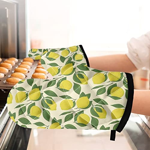 Coeqine Lemon Pattern With Oven Mitts Kitchen Oven Mitt Baking Bbq Cooking Protector Gloves Non-Slip Insulated Kitchen Heat Resistant Gloves #TOP3