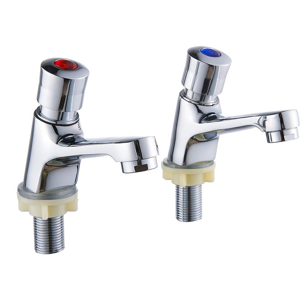 Commercial 2 Handles Bathroom Faucet Water Saving Metering Lavatory Faucet Pillar Tap Chrome Lead-Free