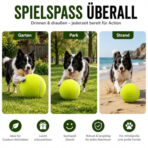 LUOEM Großer Tennisball 24 cm für mittelgroße und große Hunde – Aufblasbarer Spielball mit Luftnadel, Robustes Hundespielzeug für Garten, Strand und Training