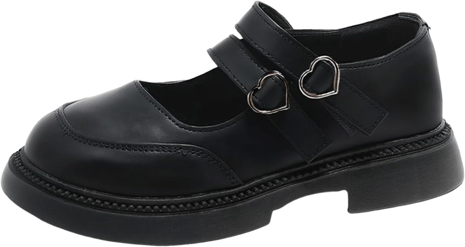 Kids Girls Mary Jane Dress Shoes Party School Shoes Classic Uniform Flats Thick Non-Slip Sole Casual Shoe with Heart Buckle Little/Big Kids UK Size 8.5-2.5