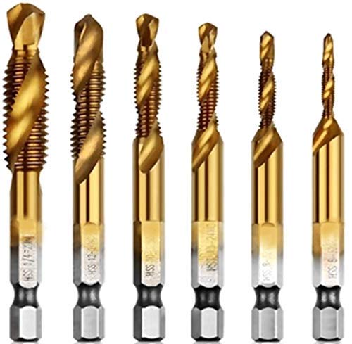 aiyun Titanium Combination Drill & Tap Bit Set - 6 Piece Drill Tap Bits 6-32nc 8-32nc 10-32nc 10-24nc 12-24nc 1/4-20nc 6PCS