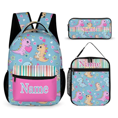 Custom Cute Dinosaur Backpack with Lunch Box & Pencil Case for Kids Girls Boys School Backpack 16 Inch
