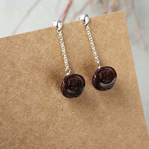 Pendientes largos de plata de ley 925 hechos a mano con ébano retro para mujer 2