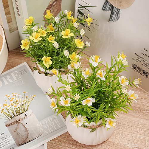 Artificial Flowers, Daisy Flower With Vase Silky Artificial Daisies Bouquet Fake Plant Bonsai For Home Office Wedding Decoration, Table Centerpieces Arrangement, Windowsill Décor, Yellow Daisy #TOP2
