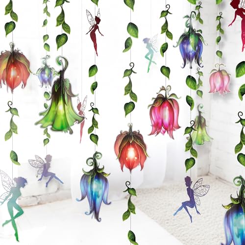 Cheerland Enchanted Forest Fairy Garlands 16 Pcs 3D Wildflower Garland Fairy Party Decorations Flower Banner for Enchanted Garden Party Woodland Theme Picnic Woodland Birthday Decorations