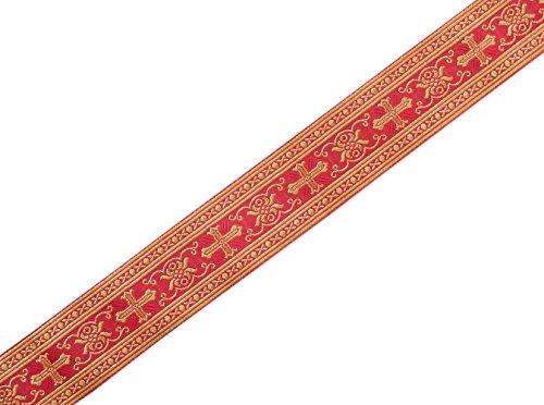 Neo Gothic Chrstian Vestment Chasuble Trim Metallic Jacquard Gold On Red 2" Wide 3 Yards #TOP3