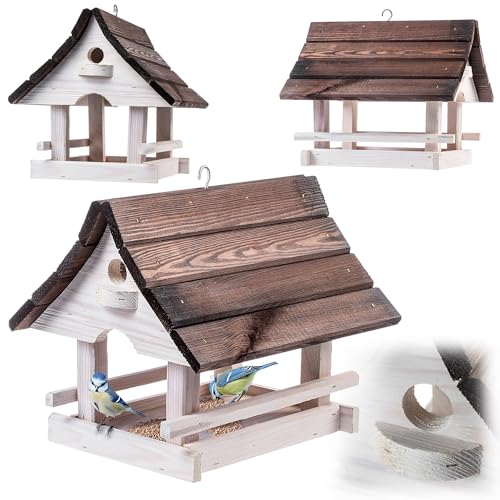 KADAX Vogelhaus zum Aufhängen, Vogelfutterhaus aus Holz, wetterfest Futterhaus für Vögel im Garten & Balkon, Vogelhäuschen, Vogelfutterstation (Weiß-Dunkelbraun) KADAX Vogelhaus zum Aufhängen, Vogelfutterhaus aus Holz, wetterfest Futterhaus für Vögel im Garten & Balkon, Vogelhäuschen, Vogelfutterstation (Weiß-Dunkelbraun)