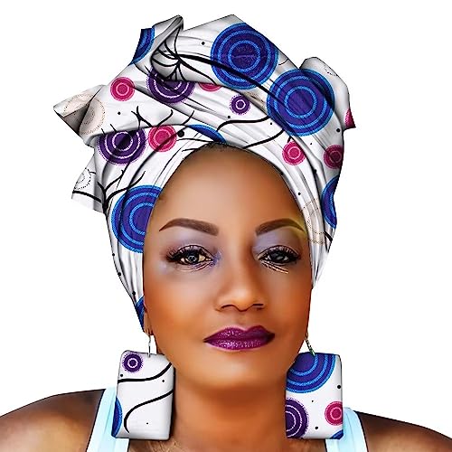 African Cotton Fabric Headscarf for Women Earrings and Head Scarves Multi-Colored