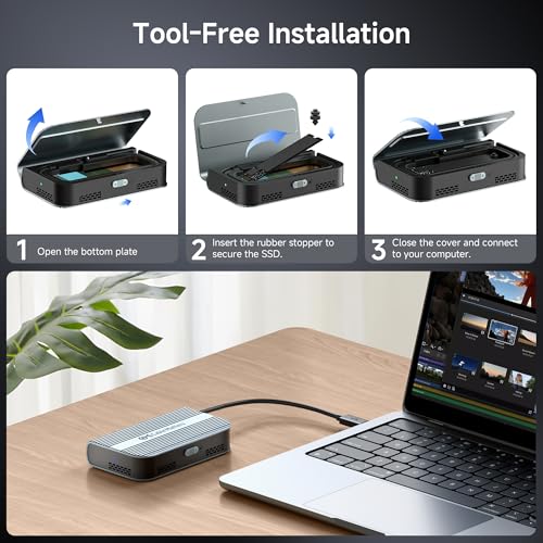 Cable Matters 40Gbps Foldable USB4 SSD Enclosure with Active Cooling for NVMe M.2 (M / B+M Key) - Up to Read: 3800MB/s, Write: 3600MB/s, Tool-Free, M.2 SSD Enclosure, Thunderbolt 4/5 Compatible - Image 6