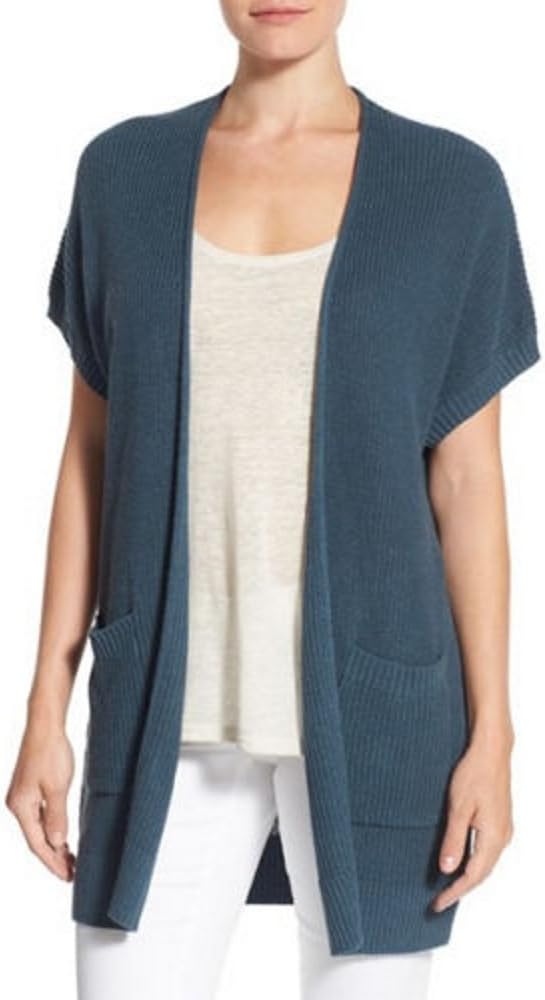 Caslon Womens Shaker Stitch Open Front Cardigan Sweater, Blue, Medium