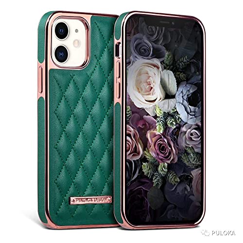 Image of PULOKA iPhone 11 Leather Back Cover Royal Diamond Pattern with Electroplated Cover Compatible for Apple iPhone 11 6.1 inchinch - Green