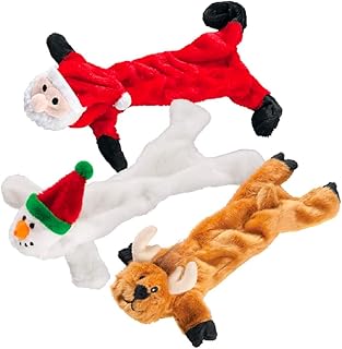 Trenton Gifts Stuffing Free Holiday Dog Toys - Set of 3. Santa, Snowman, Reindeer. Durable and Squeaky Pet Toys for Festive Playtime