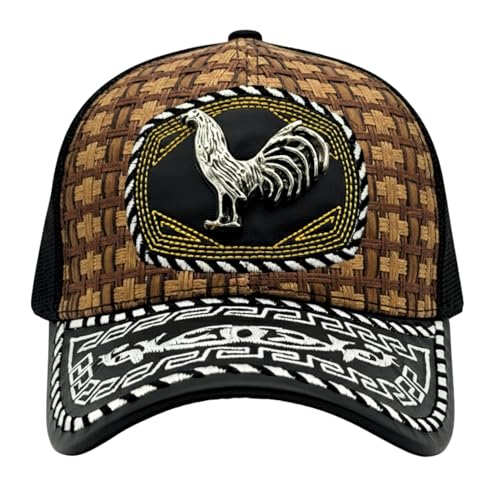 Western Cowboy Hat for Men – Rodeo Style Woven Trucker Design with Embroidered Brim, Country Fashion Western Cap (US, Alpha, One Size, One, Rooster)