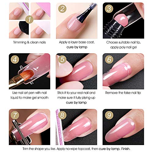Nagellack Gel Set, MYSWEETY 15ml 8 Farben Nagel Gel UV Rosa Nagelverlängerungsgel für Anfänger French Kit, mit 6W LED/UV… – Bild 7