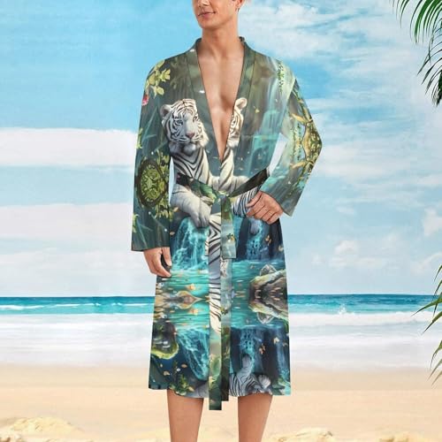 White Tiger Waterfalls Funny Men's Robe Soft Lightweight Bathrobe Long-sleeve Spa Robes2