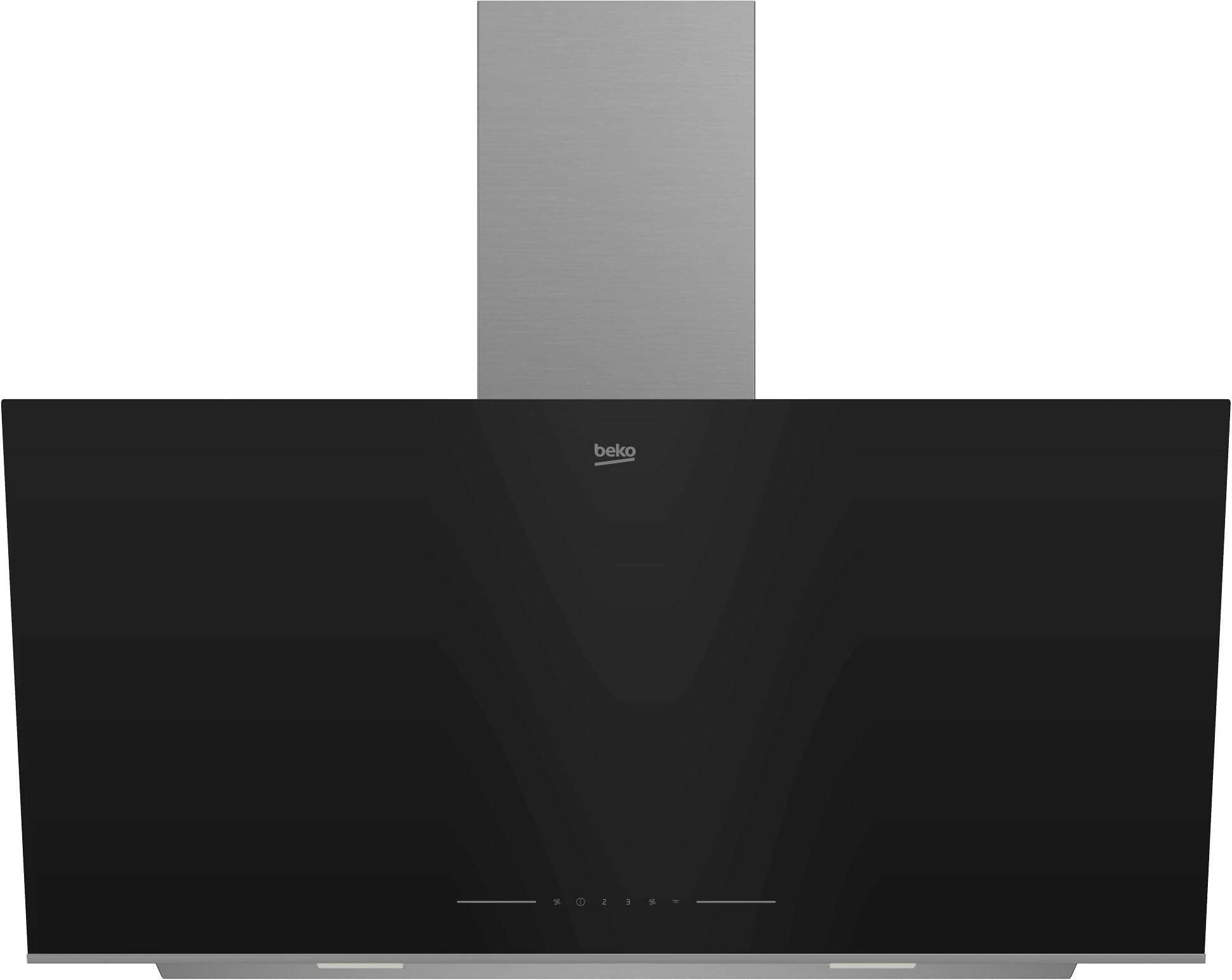 Beko BHCA96641BBHS - Campana Decorativa Inclinada de 90cm Serie Beyond, Cristal color Negro, Clase energética A, 3 niveles + Booster, HeatSense, iluminación ajustable, Extracción máx,712m3h