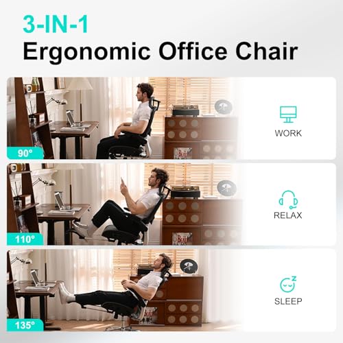 Ergonomic Office Chair,Office Chair with Tilt Function,Mesh Office Chair with Footrest,Ergonomic Chair with Adaptive Backrest, Adjustable Headrest and Flip-Up Armrests image 5