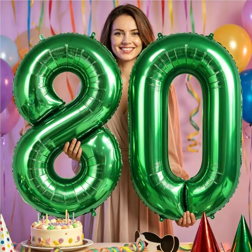 Image of Number Balloons Green Party Balloon - Giant Number 80 Balloon, 40 Inch Large Balloon for St. Patrick's Day Games Theme Birthday Decoration, Girls Boys Party Supplies