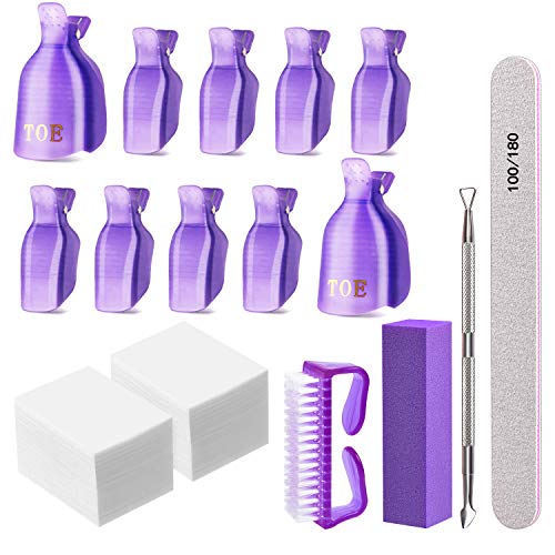 Nail Polish Gel Remover Tools,Tsmaddts Toenail Polish Remover Clips,Uv Gel Polish Remover Tool, Nail File And Buffer,Nail Brush,Cuticle Pusher,Cotton Pads #TOP14