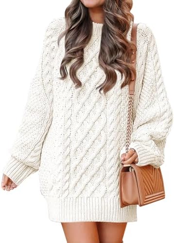 ANRABESS Womens Sweater Dress Oversized Cable Knit Chunky Long Sl...