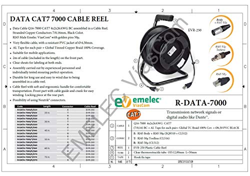 Cable CAT7 S/FTP 50m Emelec VíasCom en portacables flexible con conector RJ45 negro 6