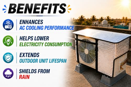 Image of AC Outdoor Unit Protector Cover | HEAVY DUTY | Waterproof Sun & Heat Protection Heat Insulated | AC Outdoor Unit Cover | Air Conditioner Outer Compressor Shade for Split 1.5 & 2 Ton (Universal Size)