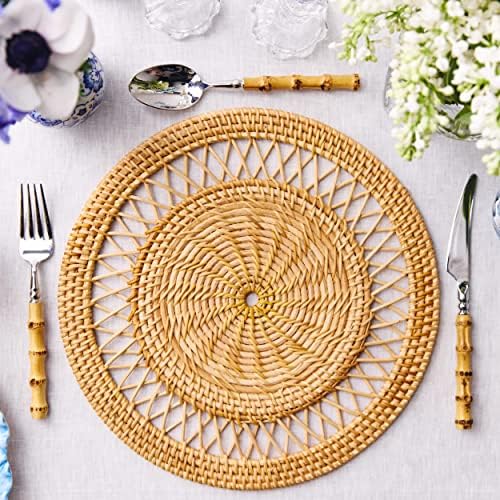 CLIO & CLOVER Rattan placemats set of 2 - 40cm diameter - beautiful rattan placemats perfect for building beautiful tablescapes - London-based brand Clio & Clover