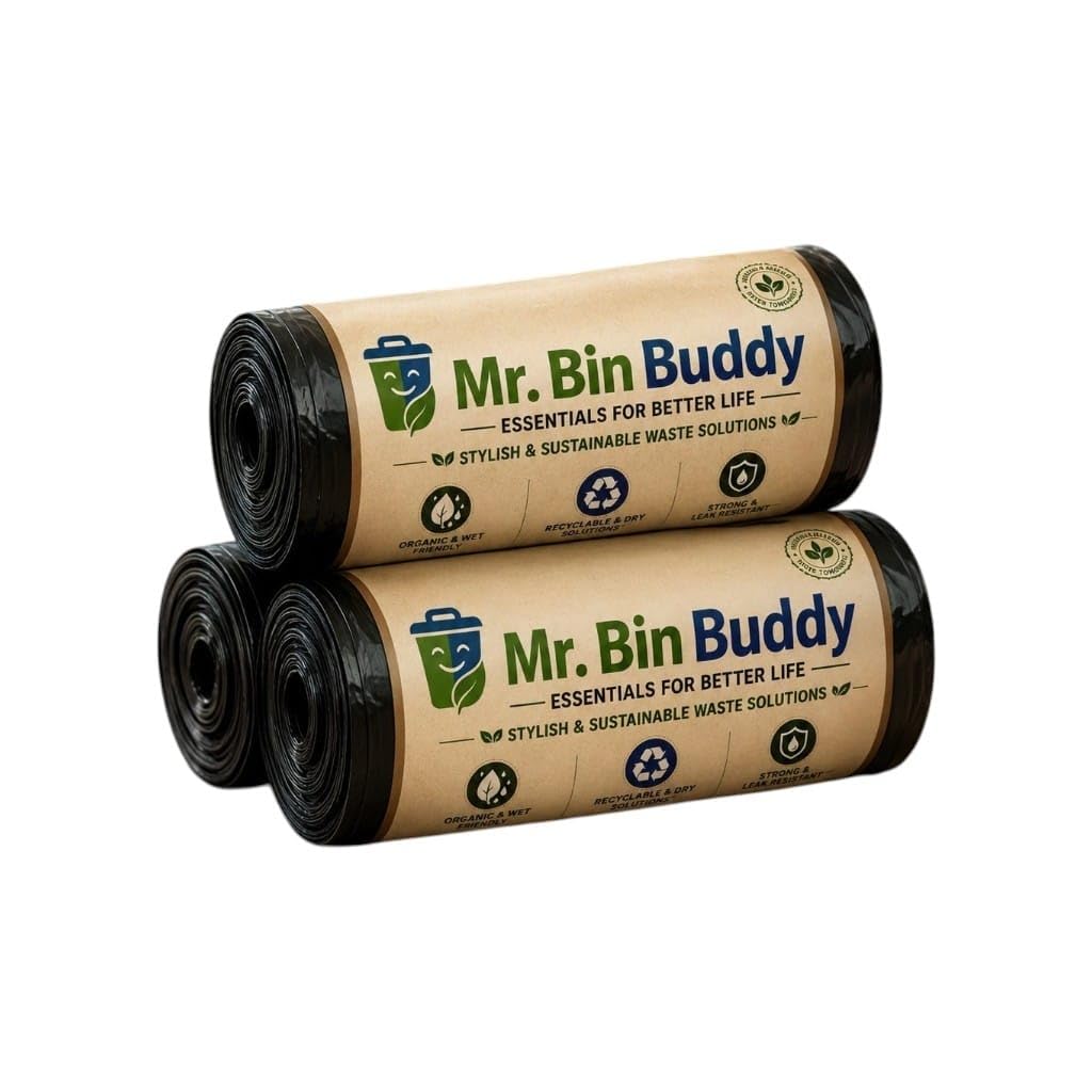 garbage bags medium size 19 x 21 inches | 30 bags x 3 rolls (90 bags) | black dustbin trash bags | for dry & wet waste | strong & leak resistant