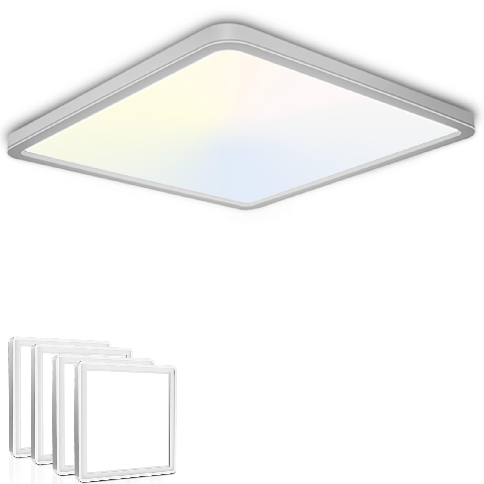 Pack 4x Plafon LED Techo 20W 2000LM, IP44 Lampara Techo 6000K/4000K/3000K Delgada Plafón Luz Led Cuadrado Lámpara Panel para Baño Dormitorio Cocina Salon Comedor Pasillo Ø230*25mm