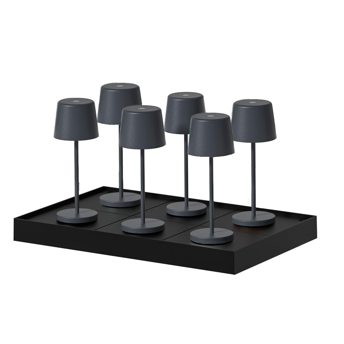 Juego de 6 mini lámparas de mesa táctil inalámbricas de aluminio LED KELLY MINI ROCK blanco regulable H22cm con bandeja de carga
