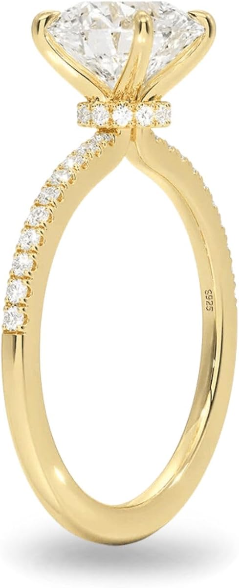 2CT Sterling Silver Engagement Rings AAAAA Cubic Zirconia CZ Wedding Promise Bands For Women Round Solitaire Simulated Diamond Silver/Gold Size 5-10