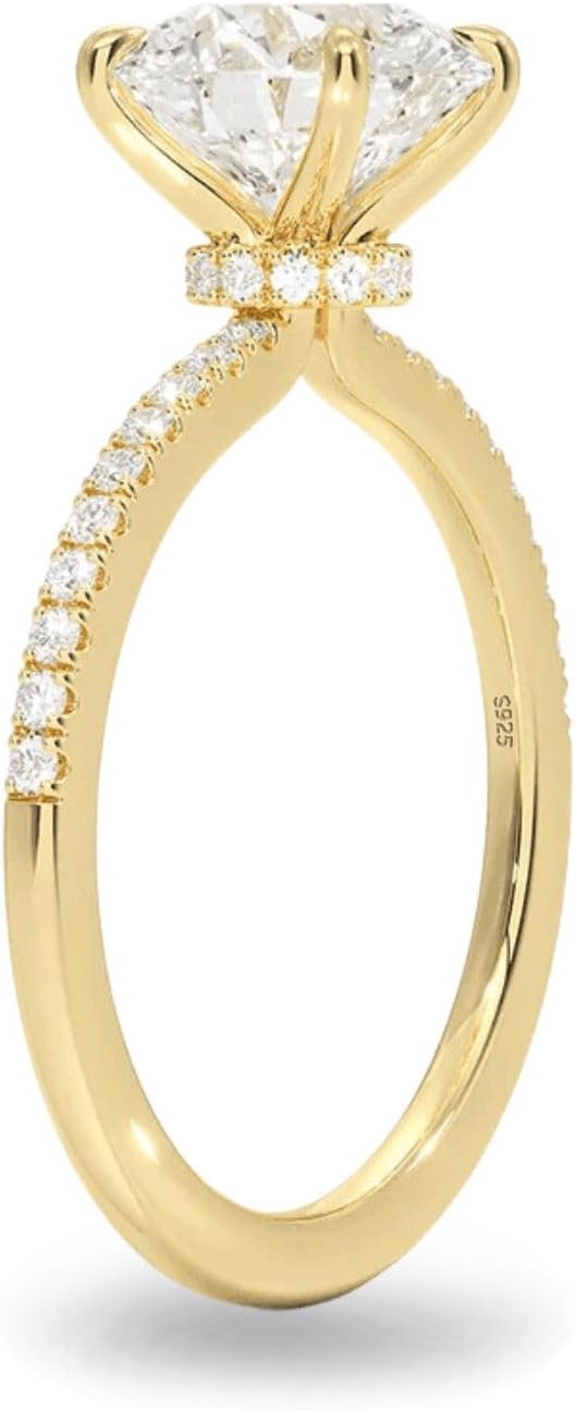 2CT Sterling Silver Engagement Rings AAAAA Cubic Zirconia CZ Wedding Promise Bands For Women Round Solitaire Simulated Diamond Silver/Gold Size 5-10