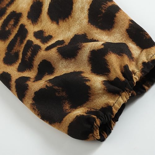 BSLVWG Damen Sexy Leopard Print Midi Kleid Langarm Krawatte Wrap Kleider für Frauen V-Ausschnitt Damen Casual Kleid Herbst Winter (DE/NL/SE/PL, Alphanumerisch, L, Regular, Regular, Braun)