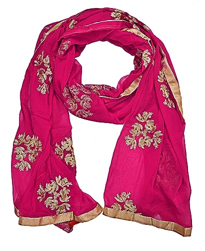 Image of Youthquake Golden Embroidered Work Chiffon Dupatta For Womens & Girls With 4 Side Gold Lace